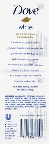 Dove Beauty Bar Soap Original, 6 Bars for Soft, Smooth Skin, with 1/4 Moisturizing Cream 3.75 oz