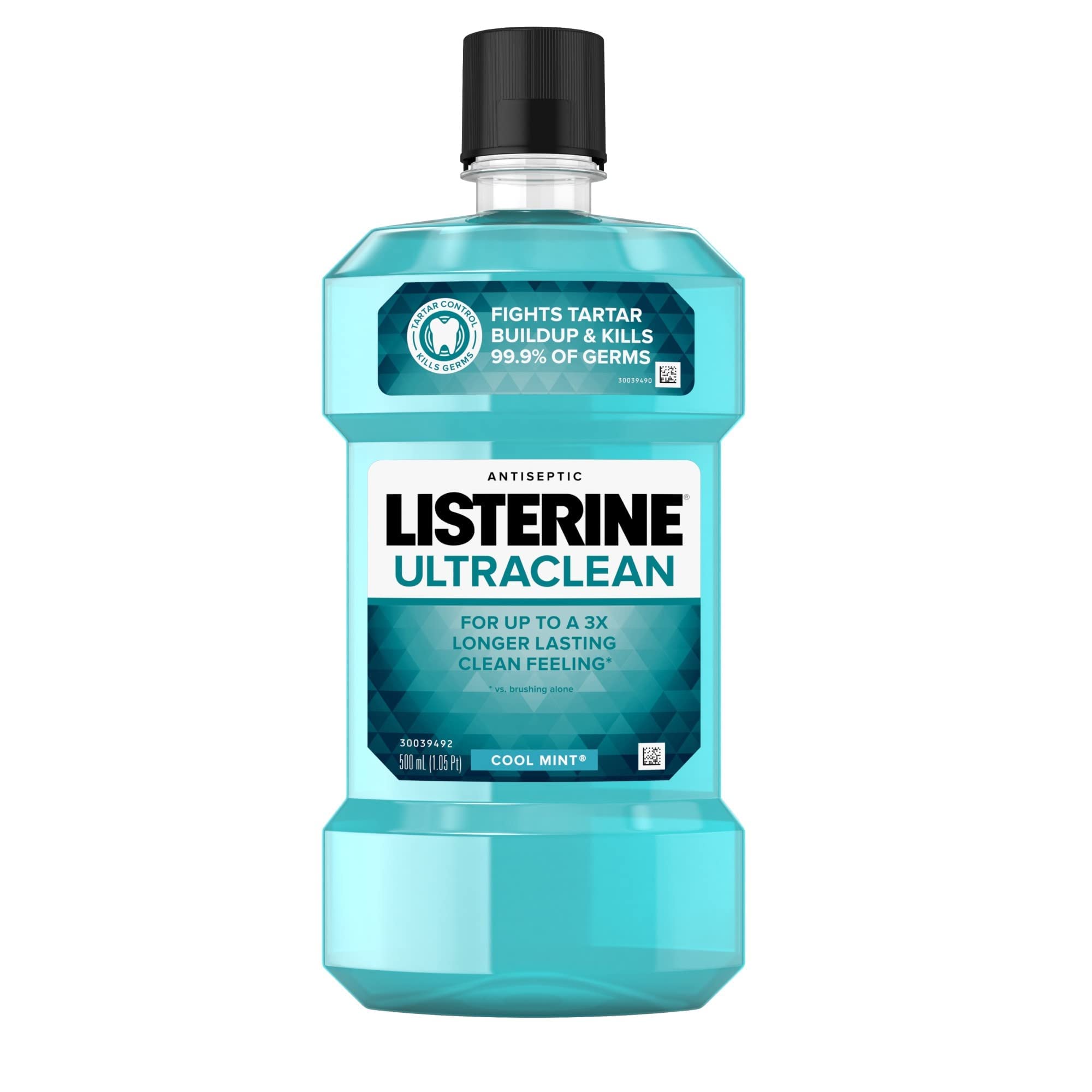 Listerine Ultraclean Intense Antiseptic Mouthwash + Whitening Protection*, Everfresh Technology to Help Fight Bad Breath, Gingivitis, & Plaque, Tartar Control Oral Rinse, Intense Mint, 1L, Pack of 2