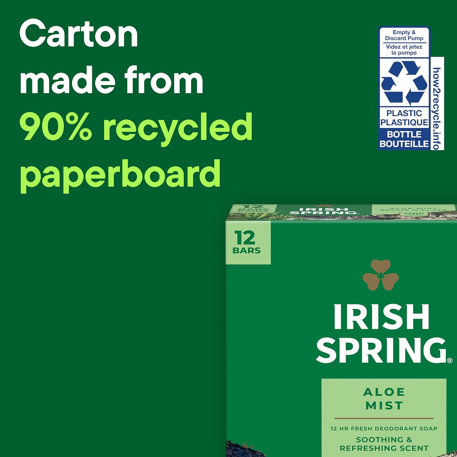 Irish Spring Bar Soap for Men, Original Clean, Smell Fresh and Clean for 12 Hours, Men Soap Bars for Washing Hands and Body, Mild for Skin, Recyclable Carton, 3.7 Ounce - 3 Count (Pack of 8)