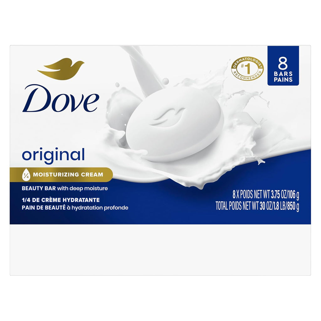 Dove Beauty Bar Soap Original, 6 Bars for Soft, Smooth Skin, with 1/4 Moisturizing Cream 3.75 oz