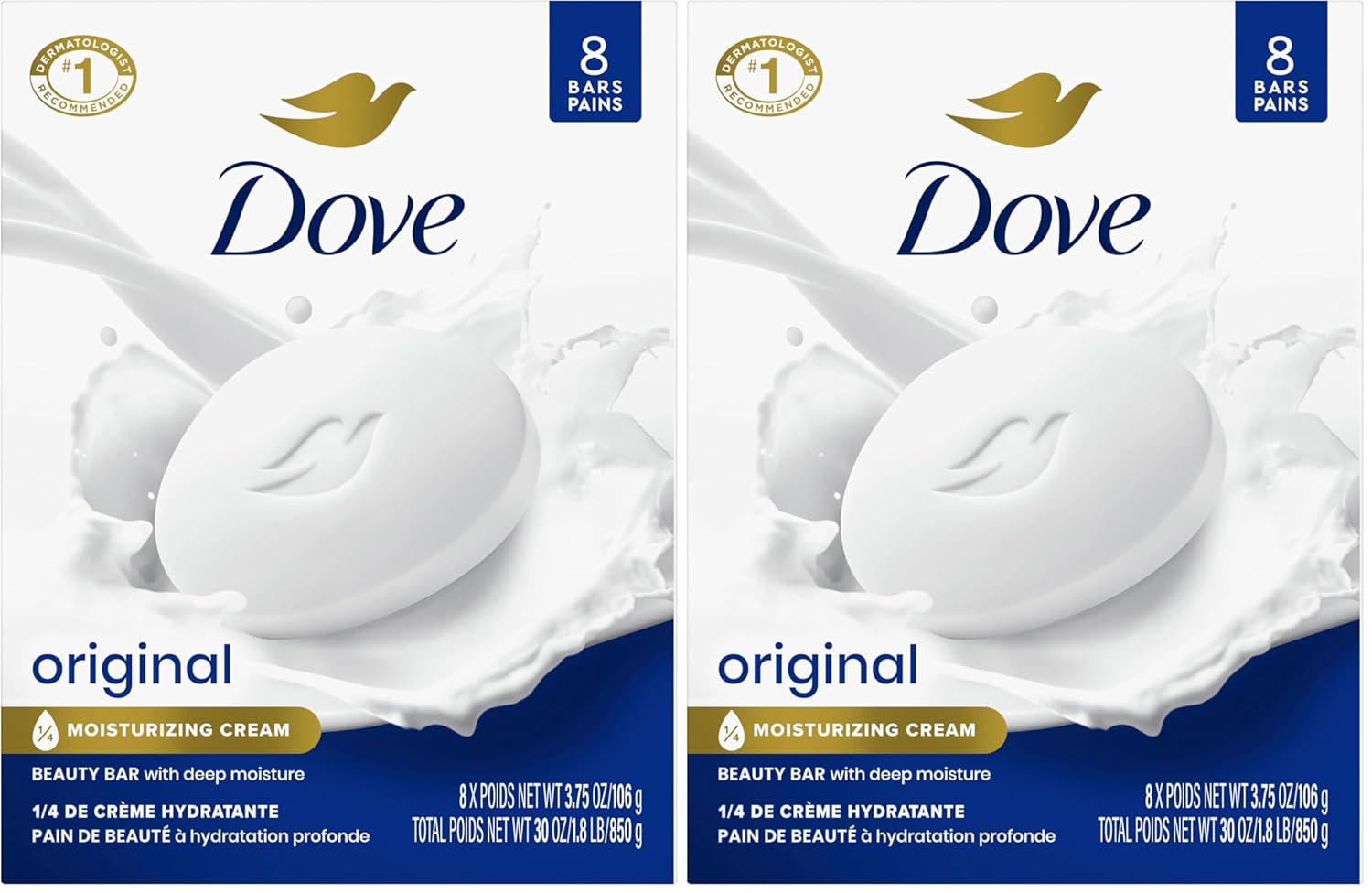 Dove Beauty Bar Soap Original, 6 Bars for Soft, Smooth Skin, with 1/4 Moisturizing Cream 3.75 oz