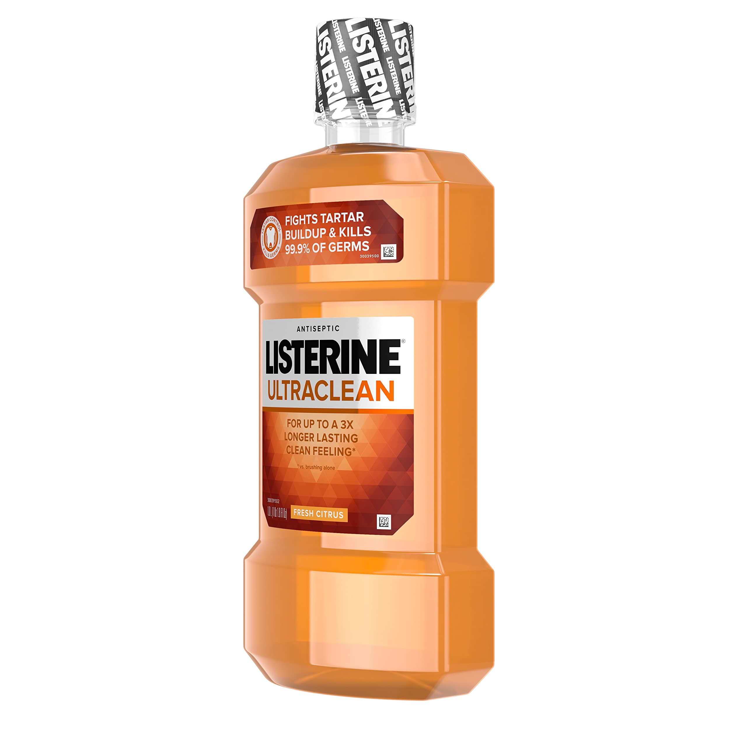 Listerine Ultraclean Intense Antiseptic Mouthwash + Whitening Protection*, Everfresh Technology to Help Fight Bad Breath, Gingivitis, & Plaque, Tartar Control Oral Rinse, Intense Mint, 1L, Pack of 2