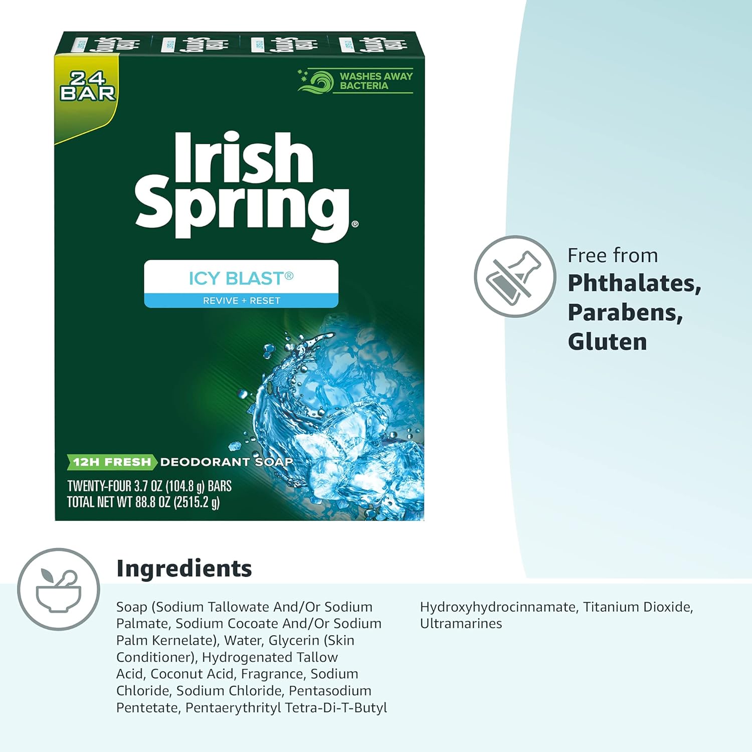 Irish Spring Bar Soap for Men, Original Clean, Smell Fresh and Clean for 12 Hours, Men Soap Bars for Washing Hands and Body, Mild for Skin, Recyclable Carton, 3.7 Ounce - 3 Count (Pack of 8)