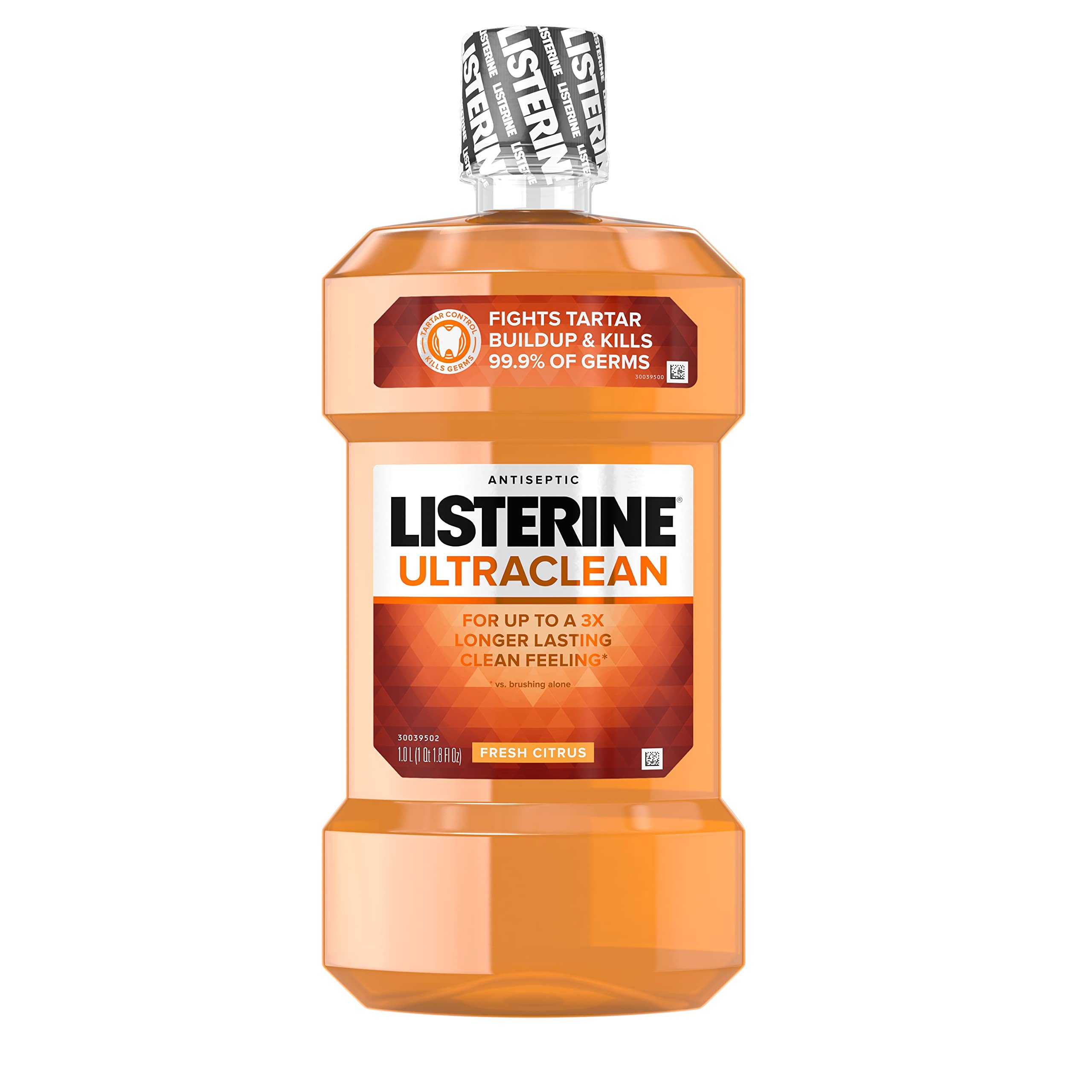 Listerine Ultraclean Intense Antiseptic Mouthwash + Whitening Protection*, Everfresh Technology to Help Fight Bad Breath, Gingivitis, & Plaque, Tartar Control Oral Rinse, Intense Mint, 1L, Pack of 2