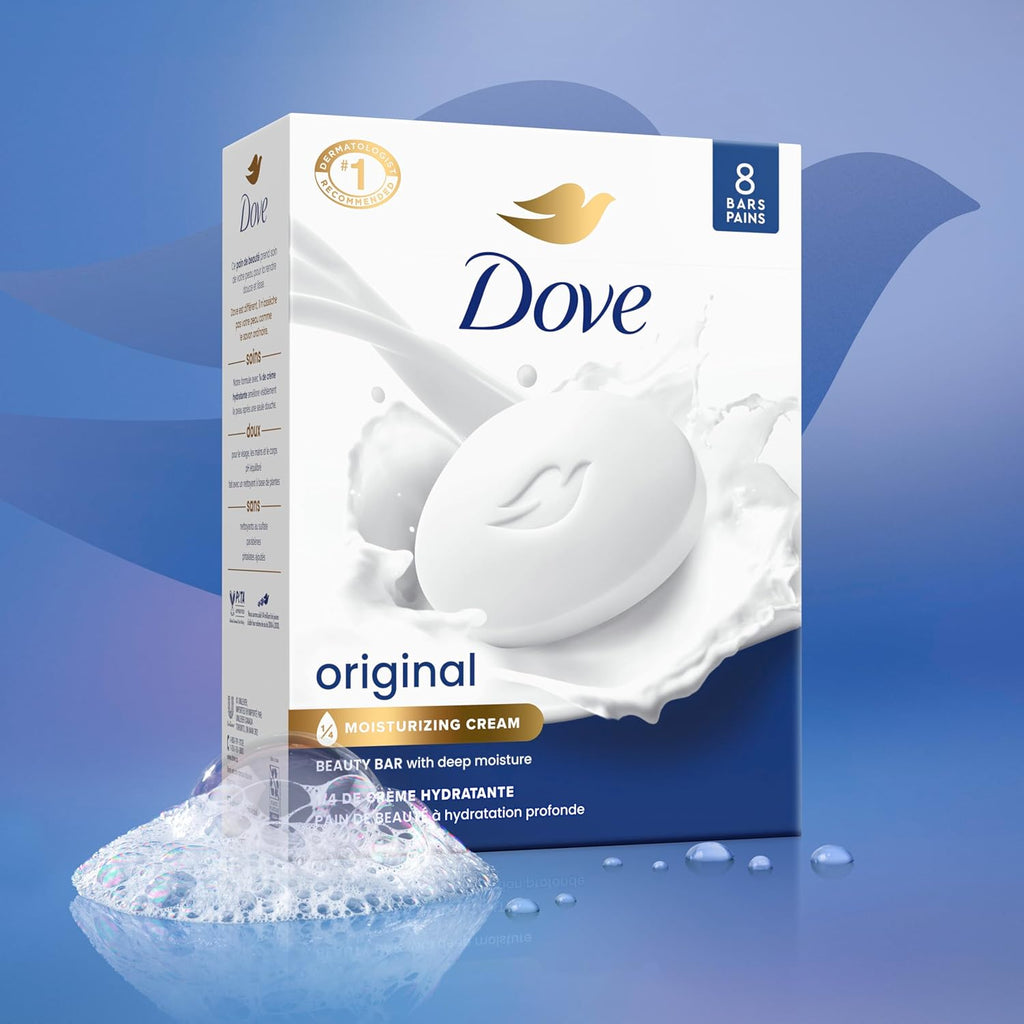 Dove Beauty Bar Soap Original, 6 Bars for Soft, Smooth Skin, with 1/4 Moisturizing Cream 3.75 oz