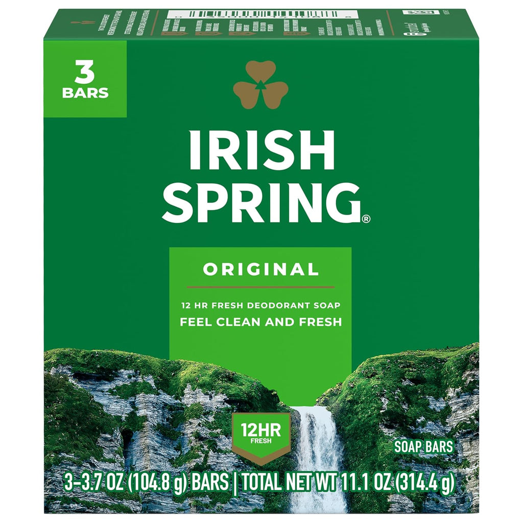 Irish Spring Bar Soap for Men, Original Clean, Smell Fresh and Clean for 12 Hours, Men Soap Bars for Washing Hands and Body, Mild for Skin, Recyclable Carton, 3.7 Ounce - 3 Count (Pack of 8)