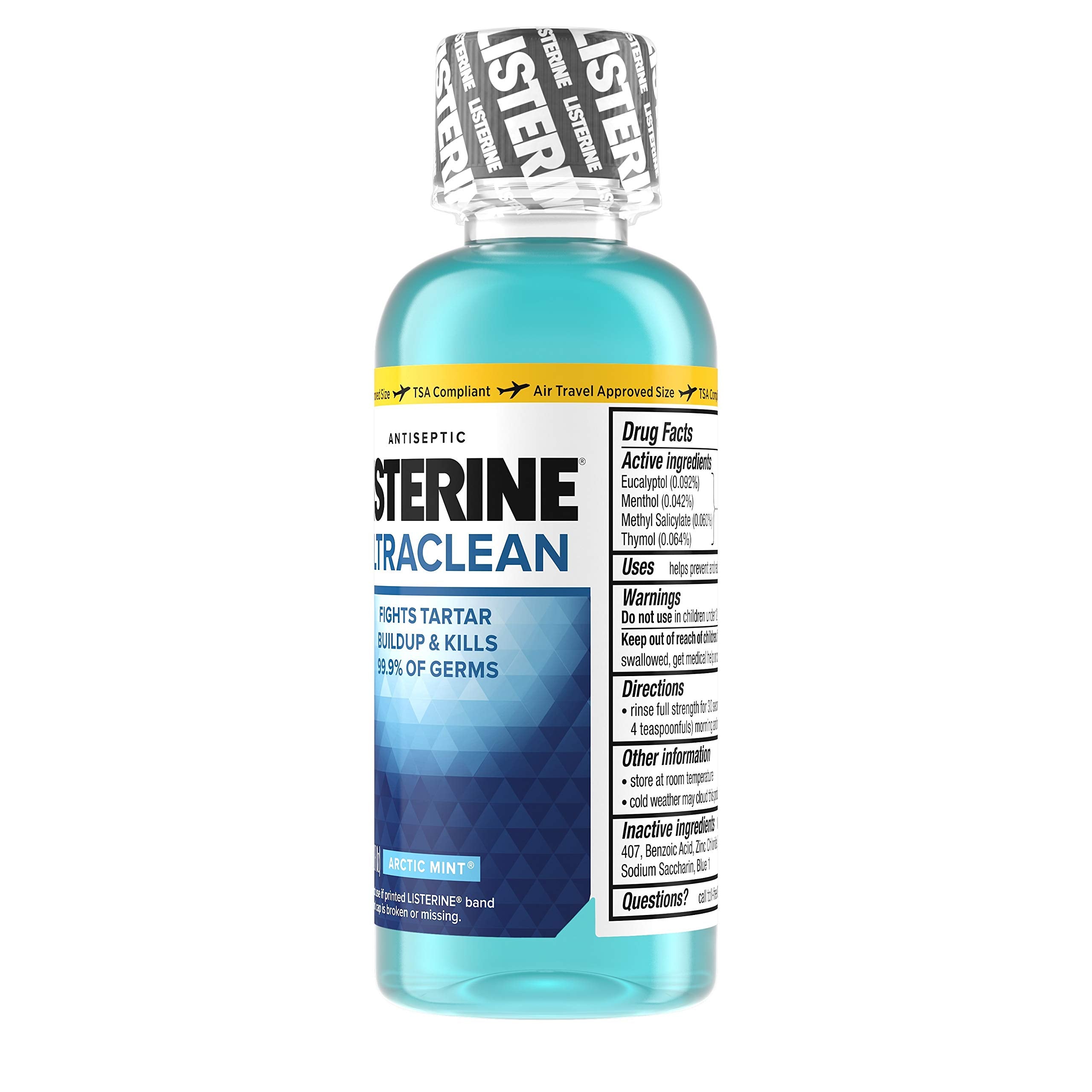 Listerine Ultraclean Intense Antiseptic Mouthwash + Whitening Protection*, Everfresh Technology to Help Fight Bad Breath, Gingivitis, & Plaque, Tartar Control Oral Rinse, Intense Mint, 1L, Pack of 2
