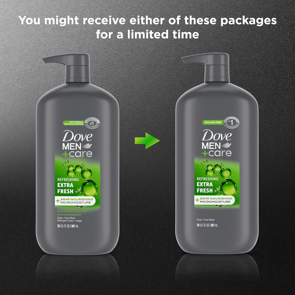 DOVE Men + Care Body Wash and Face for Fresh, Healthy-Feeling Skin Extra Fresh Cleanser That Effectively Washes Away Bacteria While Nourishing Your 13.5 oz