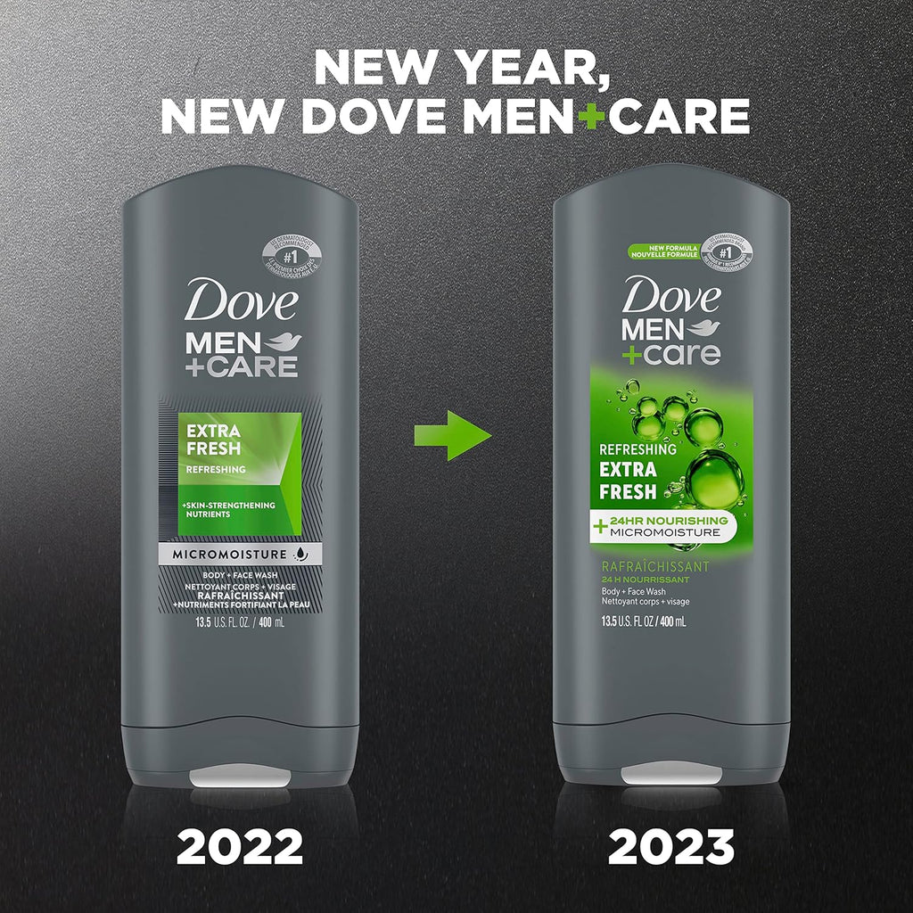 DOVE Men + Care Body Wash and Face for Fresh, Healthy-Feeling Skin Extra Fresh Cleanser That Effectively Washes Away Bacteria While Nourishing Your 13.5 oz