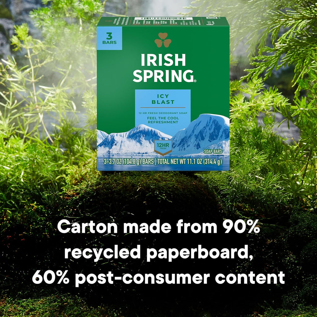 Irish Spring Bar Soap for Men, Original Clean, Smell Fresh and Clean for 12 Hours, Men Soap Bars for Washing Hands and Body, Mild for Skin, Recyclable Carton, 3.7 Ounce - 3 Count (Pack of 8)